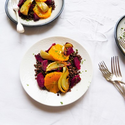 Salade lentille, fenouil, betterave, orange